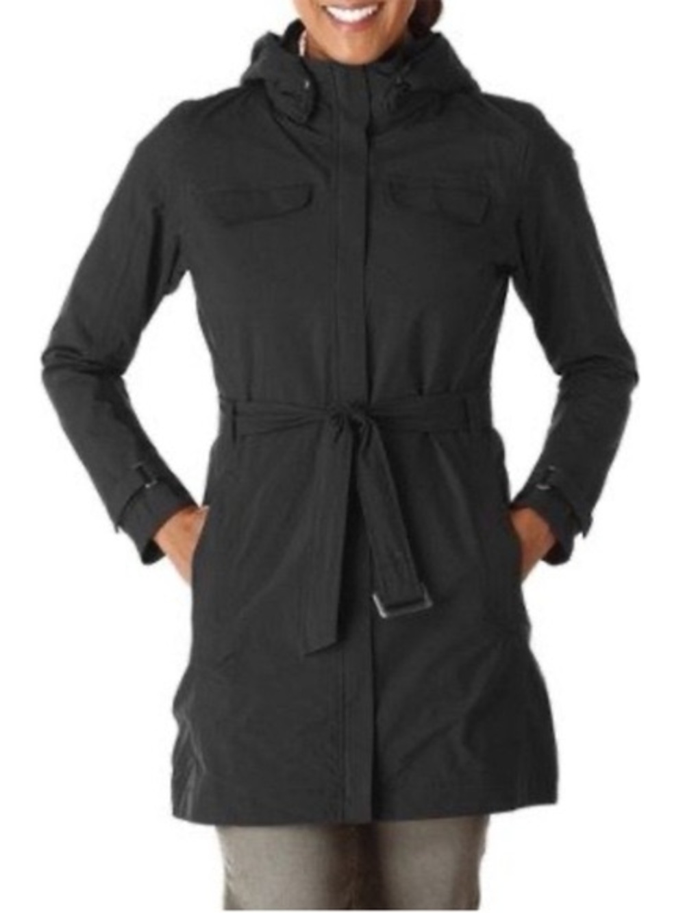 REI Co-Op La Selva Belted Rain Trench Coat Hooded Zip Up Size S